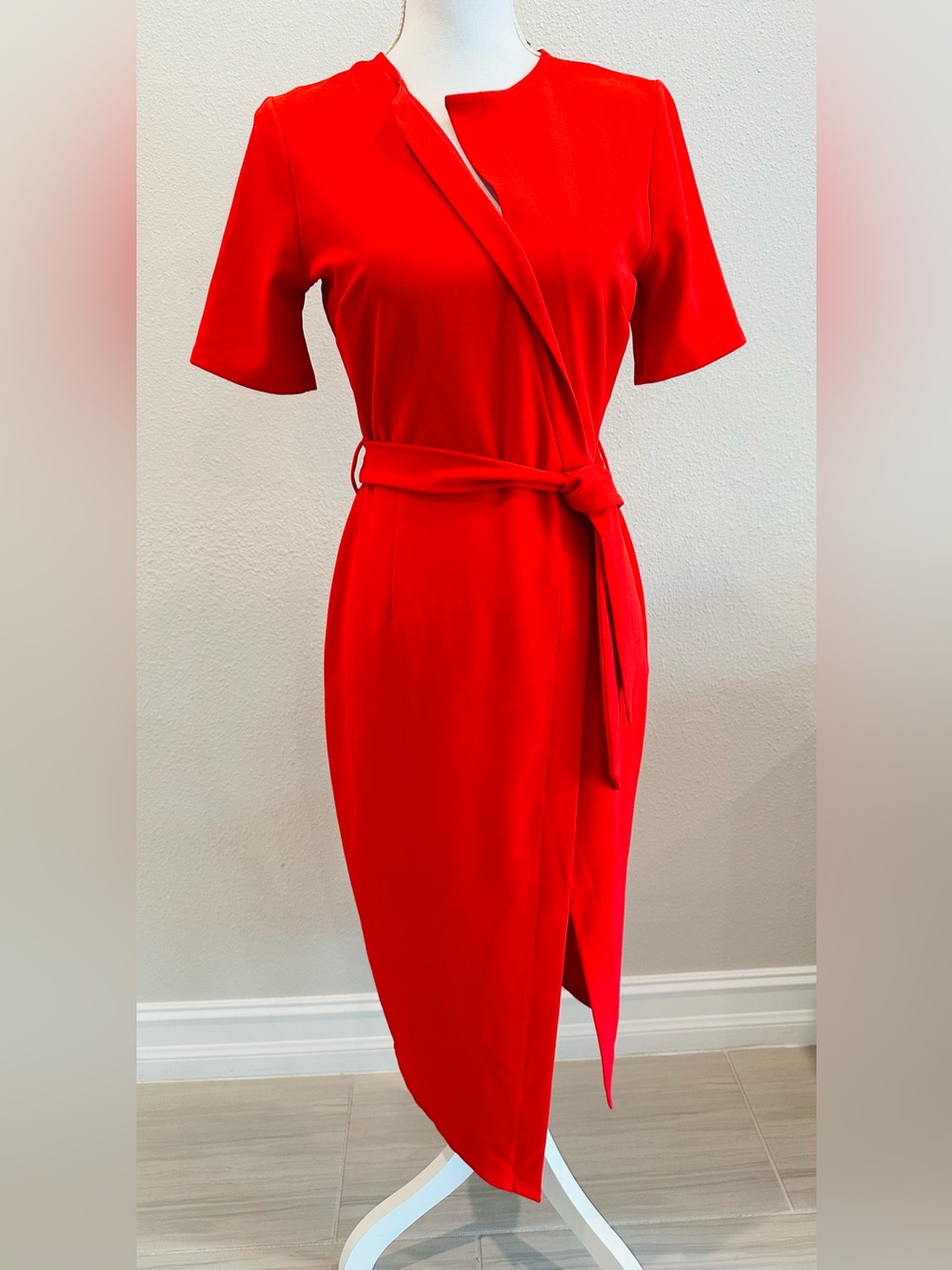 NWT ASOS Asymmetrical Red Midi Dress with Belt - Women’s Size 6 US